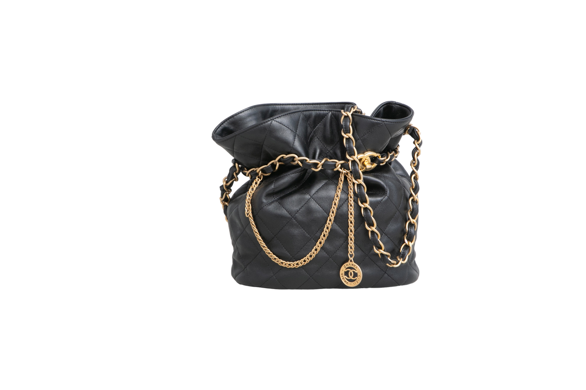 CHANEL DRAWSTRING LAMBSKIN QUILTED JEWEL