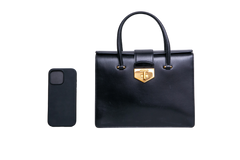 PRADA TURNLOCK FLAP HANDBAG BLACK/YELLOW