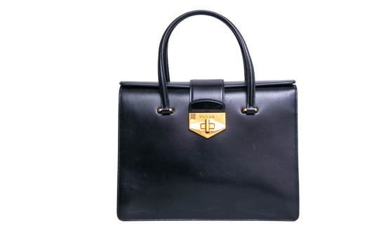 PRADA TURNLOCK FLAP HANDBAG BLACK/YELLOW
