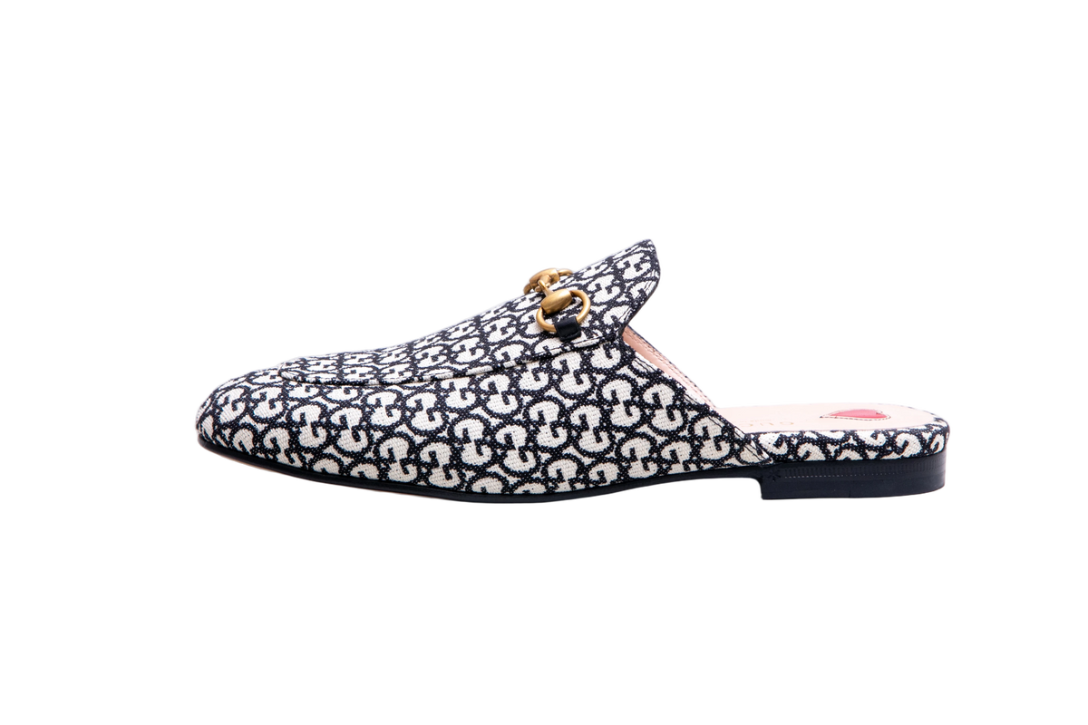GUCCI MULE FLAT PRINCETOWN GG CANVAS B&W - 36 1/2 BR