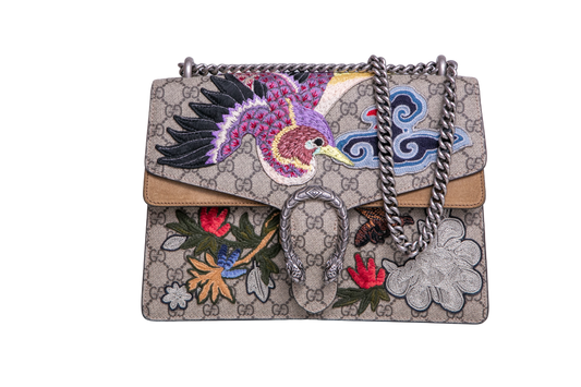 GUCCI DIONYSUS MEDIUM GG SUPREME BIRD EMBROIDERED