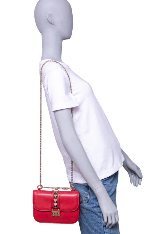 VALENTINO GLAM LOCK SMALL RED SHOULDER