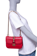 VALENTINO GLAM LOCK SMALL RED SHOULDER