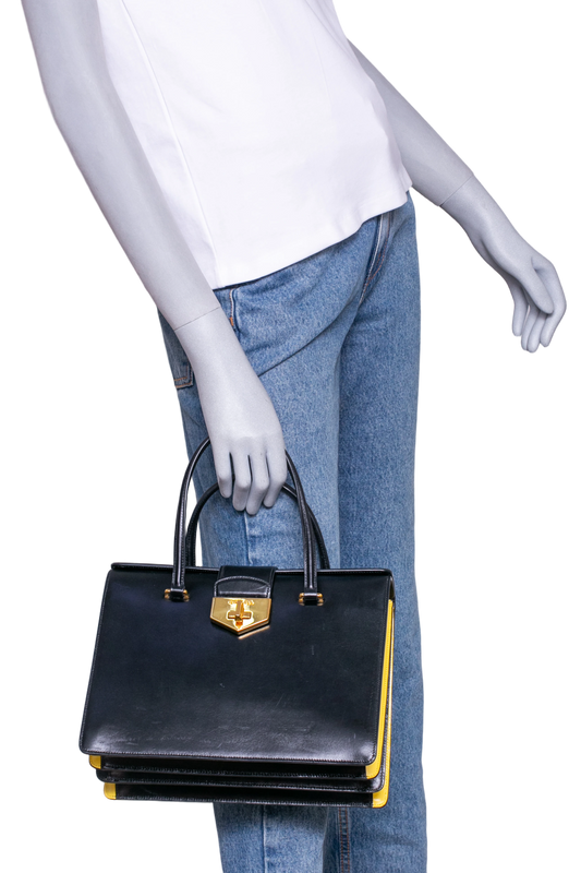 PRADA TURNLOCK FLAP HANDBAG BLACK/YELLOW