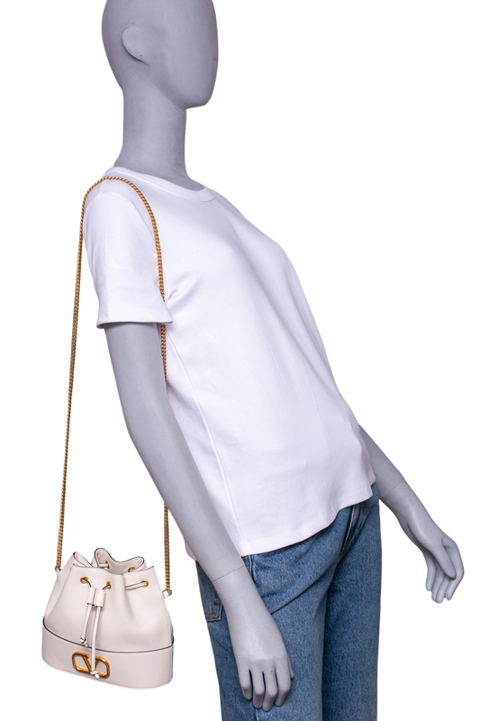 VALENTINO MINI BUCKET BAG IN NAPPA VLOGO LIGHT IVORY