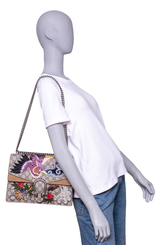 GUCCI DIONYSUS MEDIUM GG SUPREME BIRD EMBROIDERED