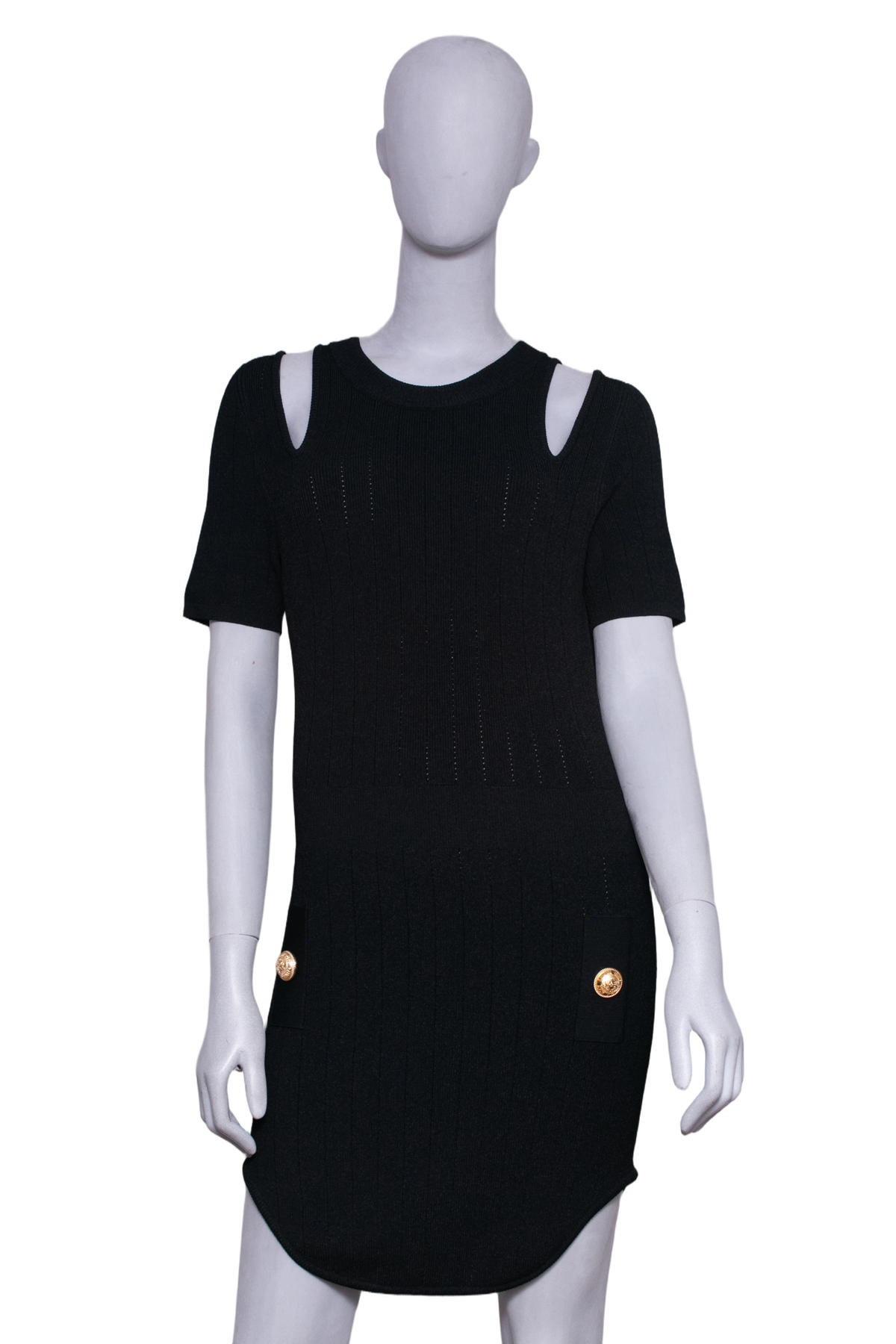 BALMAIN DRESS SHOULDER CUTOUT BLACK