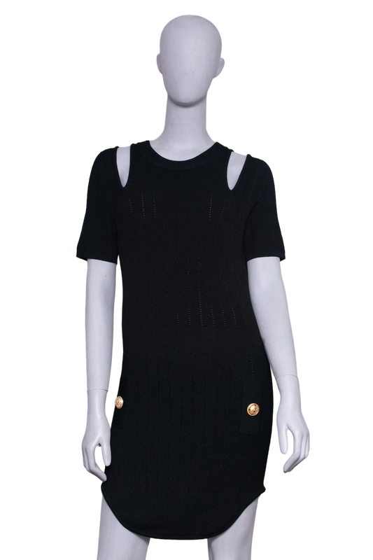 BALMAIN DRESS SHOULDER CUTOUT BLACK
