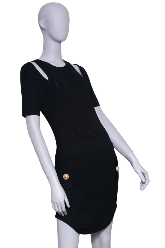 BALMAIN DRESS SHOULDER CUTOUT BLACK