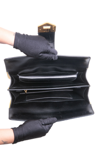 PRADA TURNLOCK FLAP HANDBAG BLACK/YELLOW