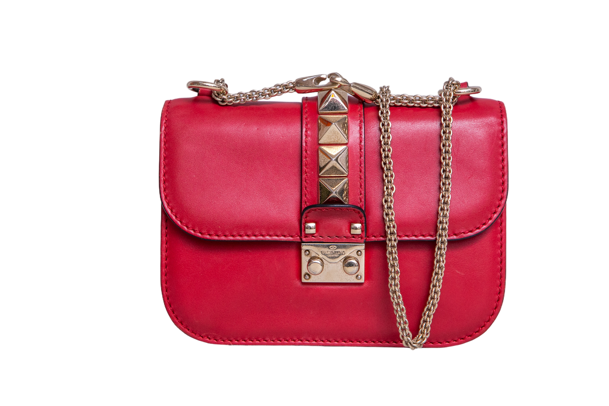VALENTINO GLAM LOCK SMALL RED SHOULDER