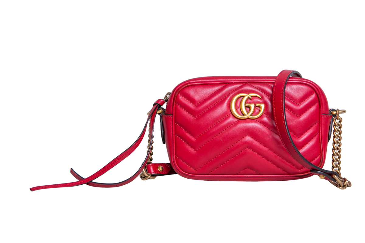 GUCCI MINI CAMERA BAG GG MARMONT RED