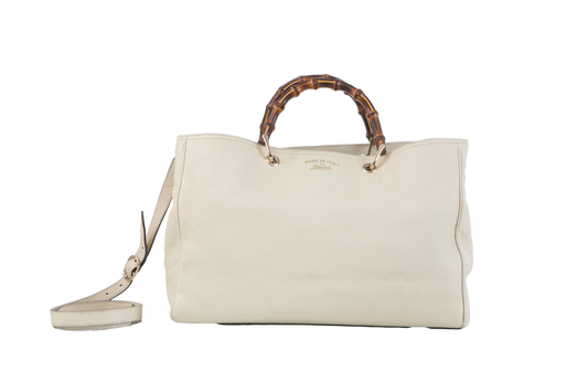 GUCCI BAMBOO SHOPPER TOTE OFF WHITE