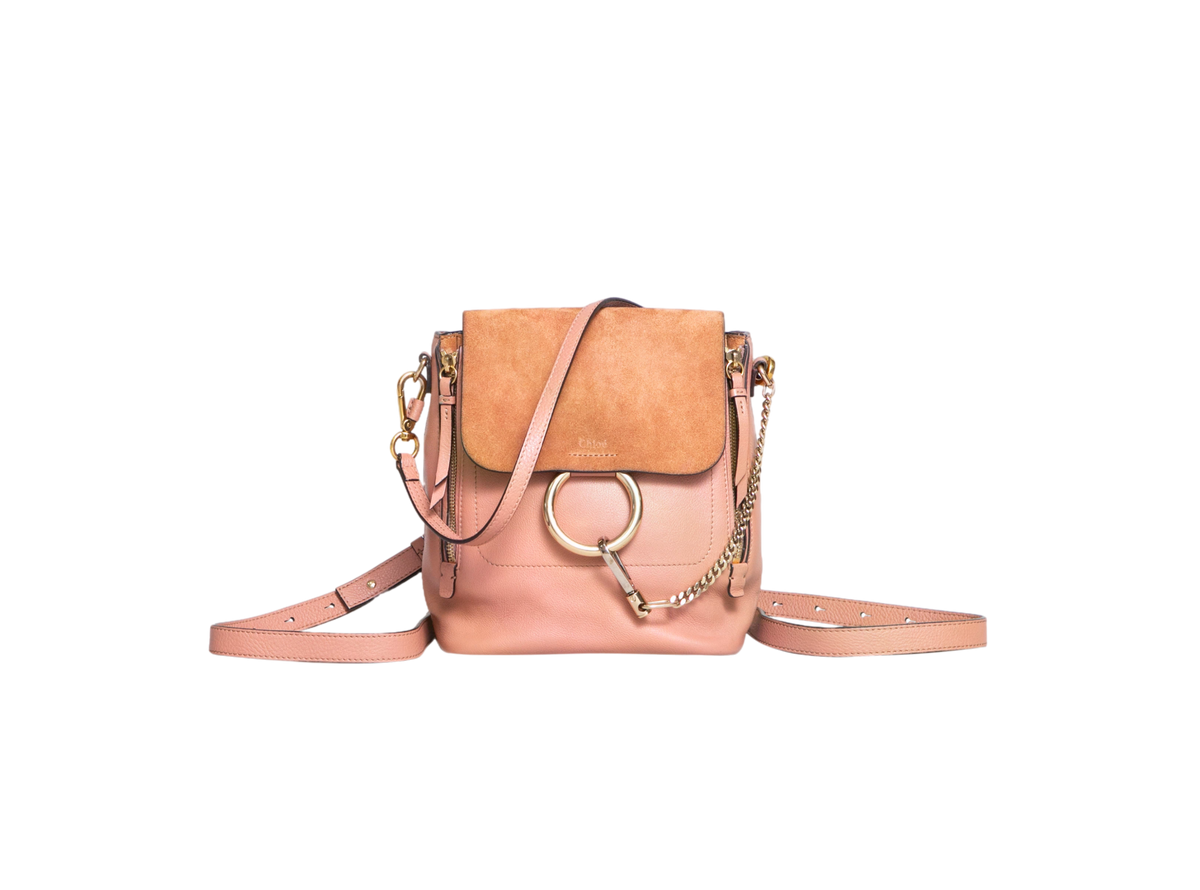 CHLOÉ BACKPACK FAYE SMALL SUEDE CALFSKIN OLD PINK