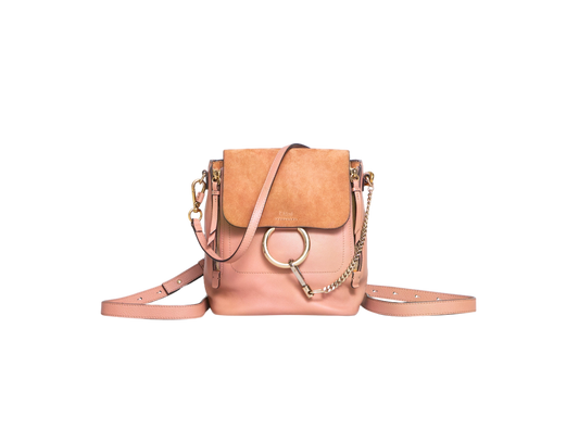 CHLOÉ BACKPACK FAYE SMALL SUEDE CALFSKIN OLD PINK