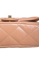 CHANEL MINI FLAP TOP HANDLE FLAP BEIGE SHINY LAMBSKIN - GOLD HDWR