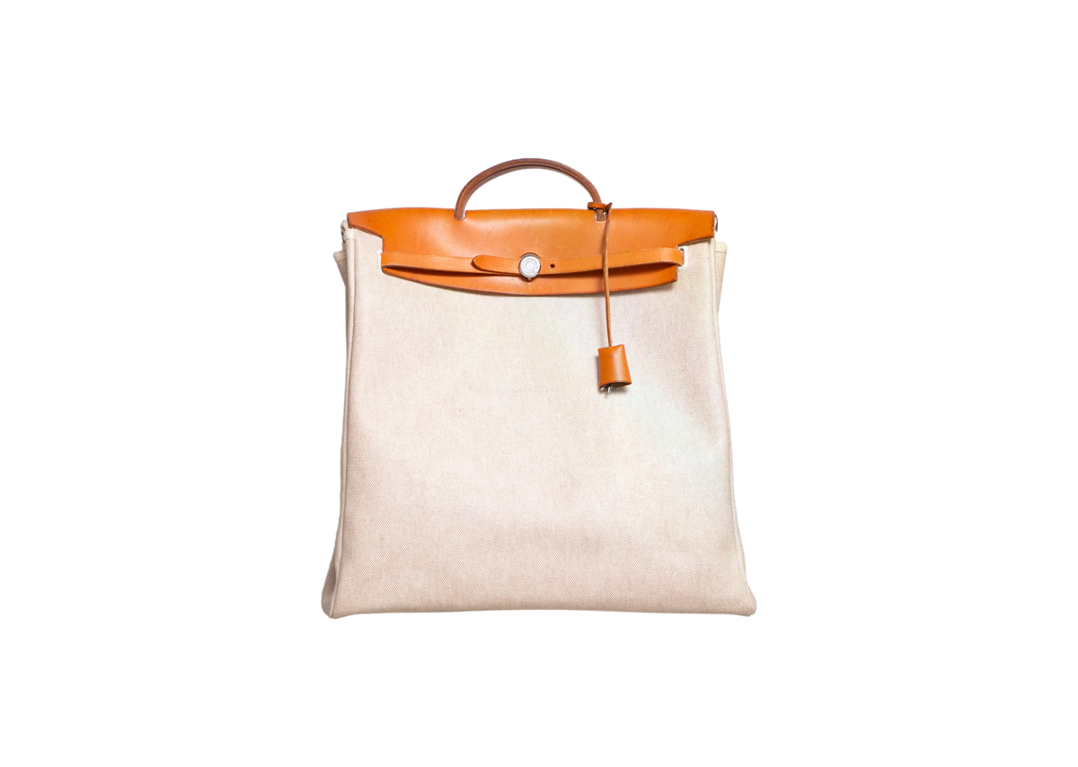 HERMÈS HERBAG ZIP 39 MM TOILE VACHE CALFSKIN NATURAL