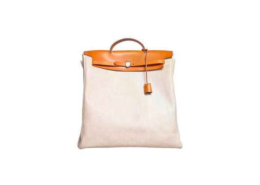 HERMÈS HERBAG ZIP 39 MM TOILE VACHE CALFSKIN NATURAL