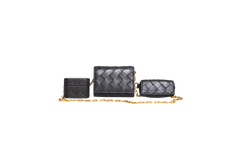 BOTTEGA CARD CASE ON CHAIN WITH ACCESSORY INTRECCIATO BLACK E GOLD