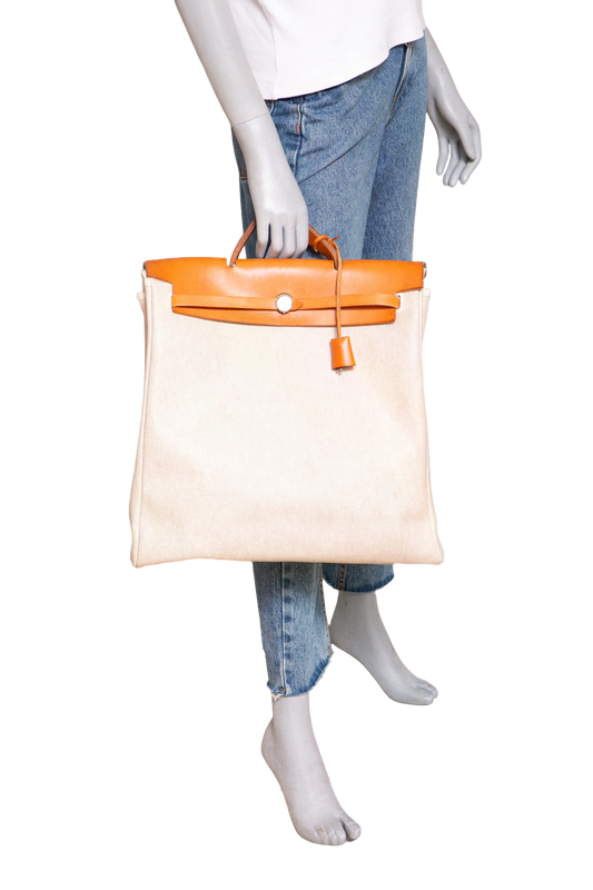 HERMÈS HERBAG ZIP 39 MM TOILE VACHE CALFSKIN NATURAL