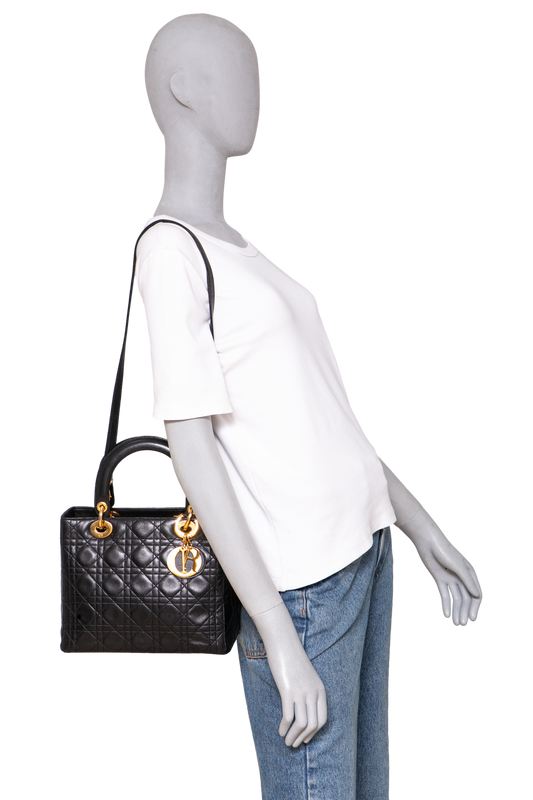 DIOR LADY DIOR VINTAGE MEDIUM CANNAGE BLACK
