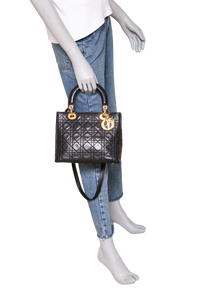 DIOR LADY DIOR VINTAGE MEDIUM CANNAGE BLACK