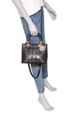 DIOR LADY DIOR VINTAGE MEDIUM CANNAGE BLACK