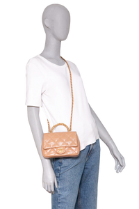 CHANEL MINI FLAP TOP HANDLE FLAP BEIGE SHINY LAMBSKIN - GOLD HDWR