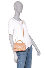 CHANEL MINI FLAP TOP HANDLE FLAP BEIGE SHINY LAMBSKIN - GOLD HDWR