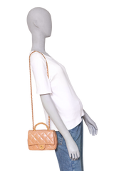 CHANEL MINI FLAP TOP HANDLE FLAP BEIGE SHINY LAMBSKIN - GOLD HDWR