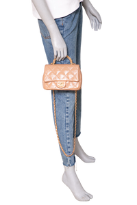 CHANEL MINI FLAP TOP HANDLE FLAP BEIGE SHINY LAMBSKIN - GOLD HDWR
