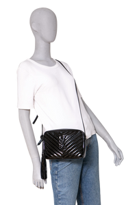 YSL LOU CAMERA BAG PATENT MATELASSÊ BLACK