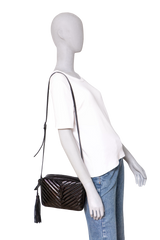 YSL LOU CAMERA BAG PATENT MATELASSÊ BLACK
