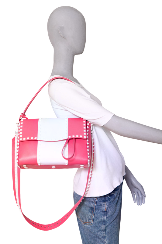 VALENTINO ROCKSTUD SPIKE MEDIUM BRIGHT PINK/WHITE