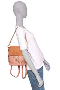 CHLOÉ BACKPACK FAYE SMALL SUEDE CALFSKIN OLD PINK