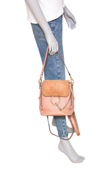 CHLOÉ BACKPACK FAYE SMALL SUEDE CALFSKIN OLD PINK