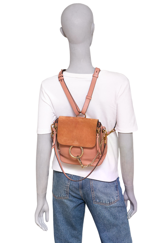 CHLOÉ BACKPACK FAYE SMALL SUEDE CALFSKIN OLD PINK