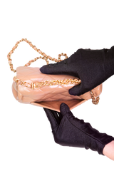 CHANEL MINI FLAP TOP HANDLE FLAP BEIGE SHINY LAMBSKIN - GOLD HDWR