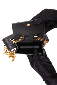 BOTTEGA CARD CASE ON CHAIN WITH ACCESSORY INTRECCIATO BLACK E GOLD