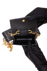 BOTTEGA CARD CASE ON CHAIN WITH ACCESSORY INTRECCIATO BLACK E GOLD