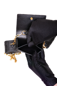 BOTTEGA CARD CASE ON CHAIN WITH ACCESSORY INTRECCIATO BLACK E GOLD
