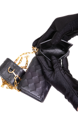 BOTTEGA CARD CASE ON CHAIN WITH ACCESSORY INTRECCIATO BLACK E GOLD