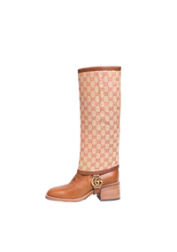 GUCCI BOOTS LOLA TALL GG MONOGRAM CALFSKIN BROWN - 37 1/2 BR