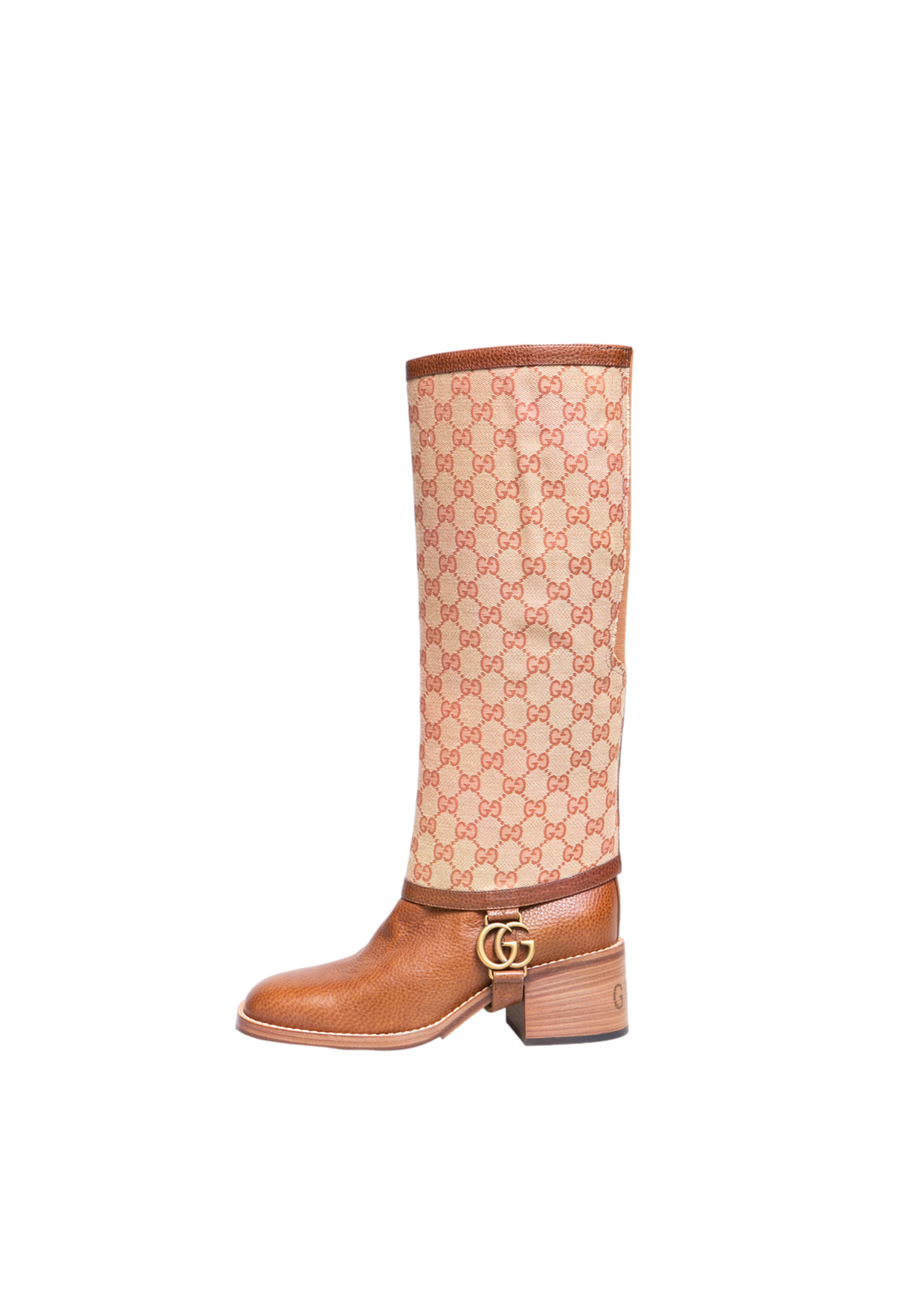 GUCCI BOOTS LOLA TALL GG MONOGRAM CALFSKIN BROWN - 37 1/2 BR