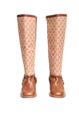 GUCCI BOOTS LOLA TALL GG MONOGRAM CALFSKIN BROWN - 37 1/2 BR