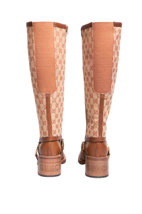 GUCCI BOOTS LOLA TALL GG MONOGRAM CALFSKIN BROWN - 37 1/2 BR