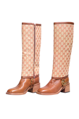 GUCCI BOOTS LOLA TALL GG MONOGRAM CALFSKIN BROWN - 37 1/2 BR