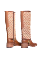 GUCCI BOOTS LOLA TALL GG MONOGRAM CALFSKIN BROWN - 37 1/2 BR