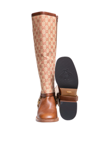 GUCCI BOOTS LOLA TALL GG MONOGRAM CALFSKIN BROWN - 37 1/2 BR