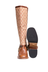 GUCCI BOOTS LOLA TALL GG MONOGRAM CALFSKIN BROWN - 37 1/2 BR